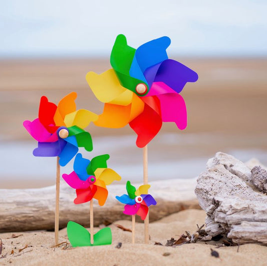 Premium Rainbow Windmill Beach Bundle Pinwheels by WHIRLY Made in Italy